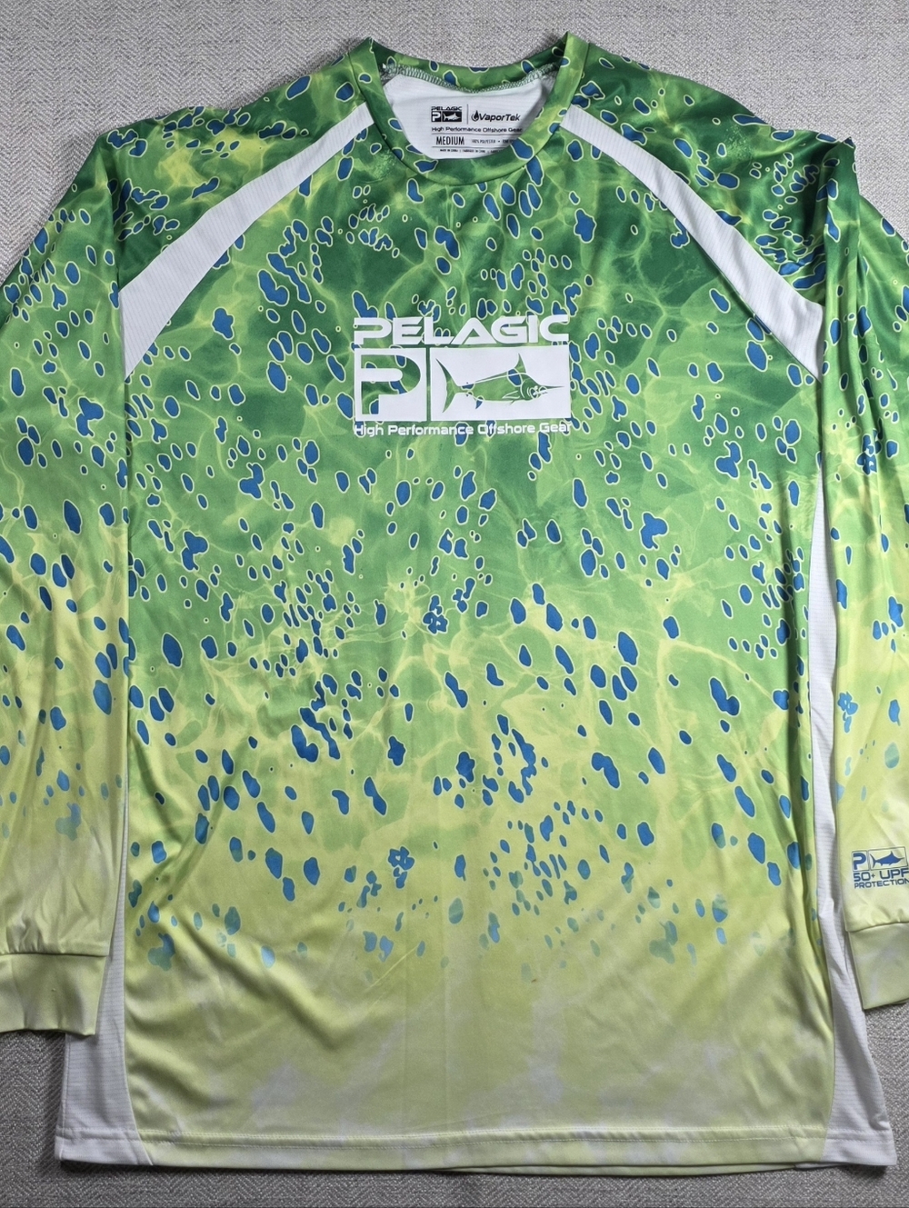 Pelagic VaporTek Fishing Shirt Mens Medium M Long Sleeve UPF 50+ Dorado Mahi